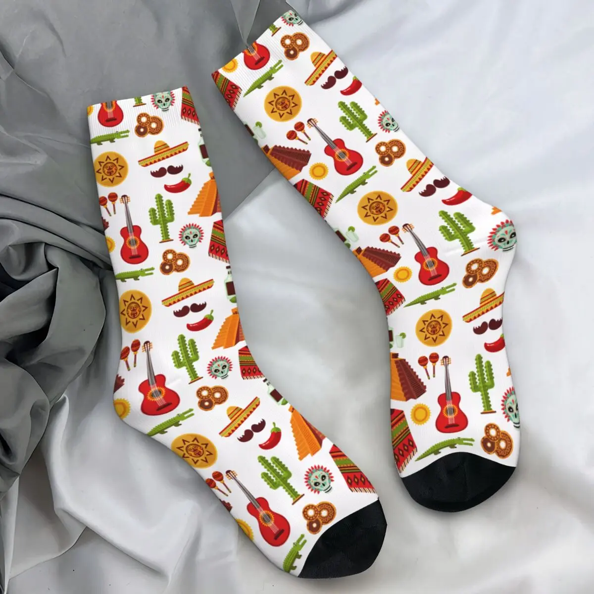 Mexico Icons Set Socks Autumn Stockings Casual Men's Warm Soft Socks Graphic Climbing Non Slip Socks