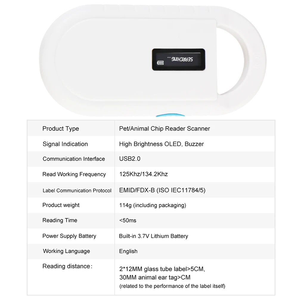 Pet Chip RFID Scanner ، قارئ هويات الحيوانات ، شاشة LCD رقمية ذكية ، شو KHZ ، شو KHZ ، ISO ، IEC ،