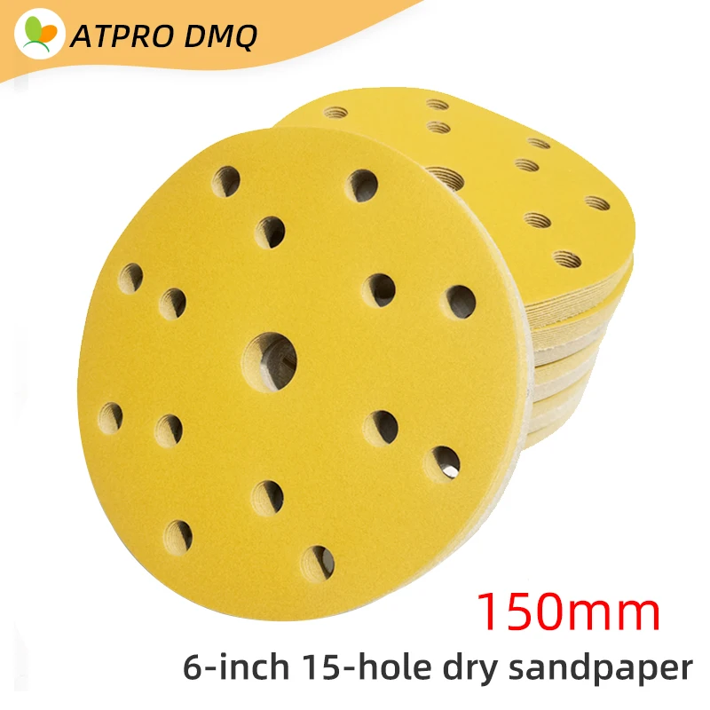 10 Pcs 6 Inch 15 Hole Sandpaper Car Dry Grinder Putty150mm Round Self-adhesive Flocking  Sanding Machine Polishing Pad80-600grit