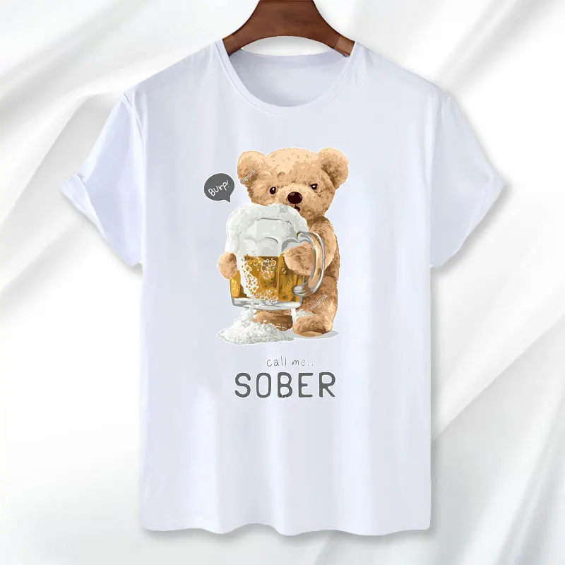 Beer Teddy Bear T-shirt Fun Teddy Bear Graphic Men Clothing Inspirational Teddy Bear Quote Printed Tshirt Summer Cotoon Tee Tops