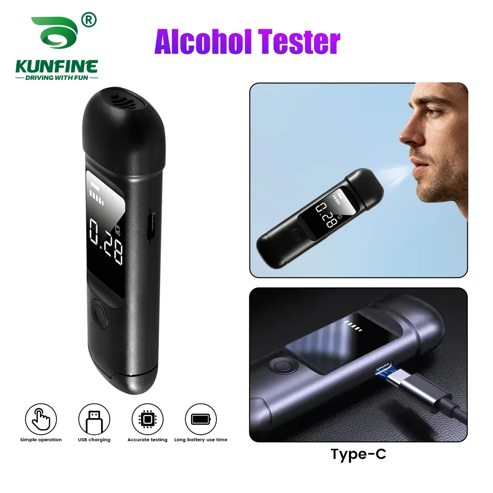 Portable High Accuracy Professional Digital Alcohol Tester Alcohol Breathalyzer Display Type-C Rechargeable For Car Safety Elect