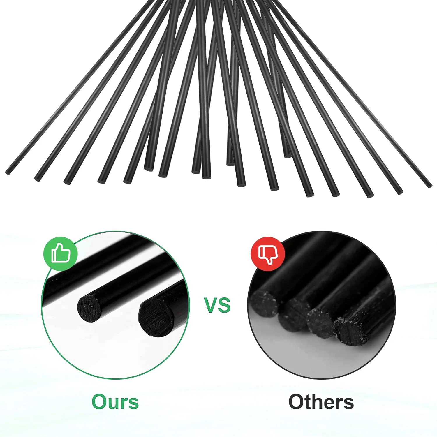 1-10 pièces de tiges en fibre de verre noires, diamètre 0,8/1/1,5/2/2,5/3,0/3,5/4/4,5/5,0/6/7/8 mm, tiges isolantes pour cerfs-volants, longueur de la tige en fibre de verre 500 mm
