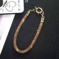 For Mobile Phone Case Colorful Rhinestone Cotton Core Base Lanyard Wrist Strap Short Bracelet Chain