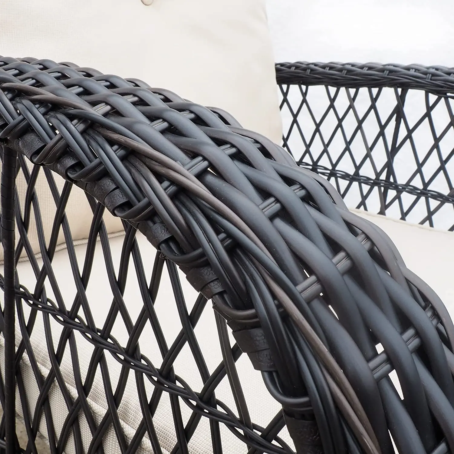 Outdoor Resina Wicker Cadeira de balanço com Olefin Almofadas, Pátio Quintal Móveis Club Rocker Chair, Black Wicker & Almofadas Khaki