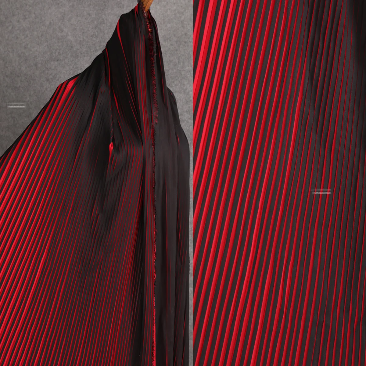 Black Red Stripe Pleated Chiffon Fabric Per Half Meter,Sew Dress Designer Fabric,DIY Fashion Creative Quilting Materials