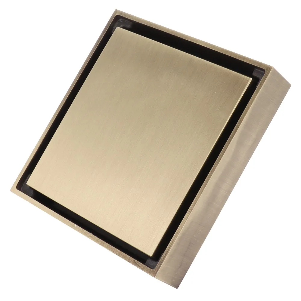 Square Shower Floor Drain 10x10cm/3.9x3.9in Antique Bronze Color Floor Drain Strainer Removable Cover Brass Material