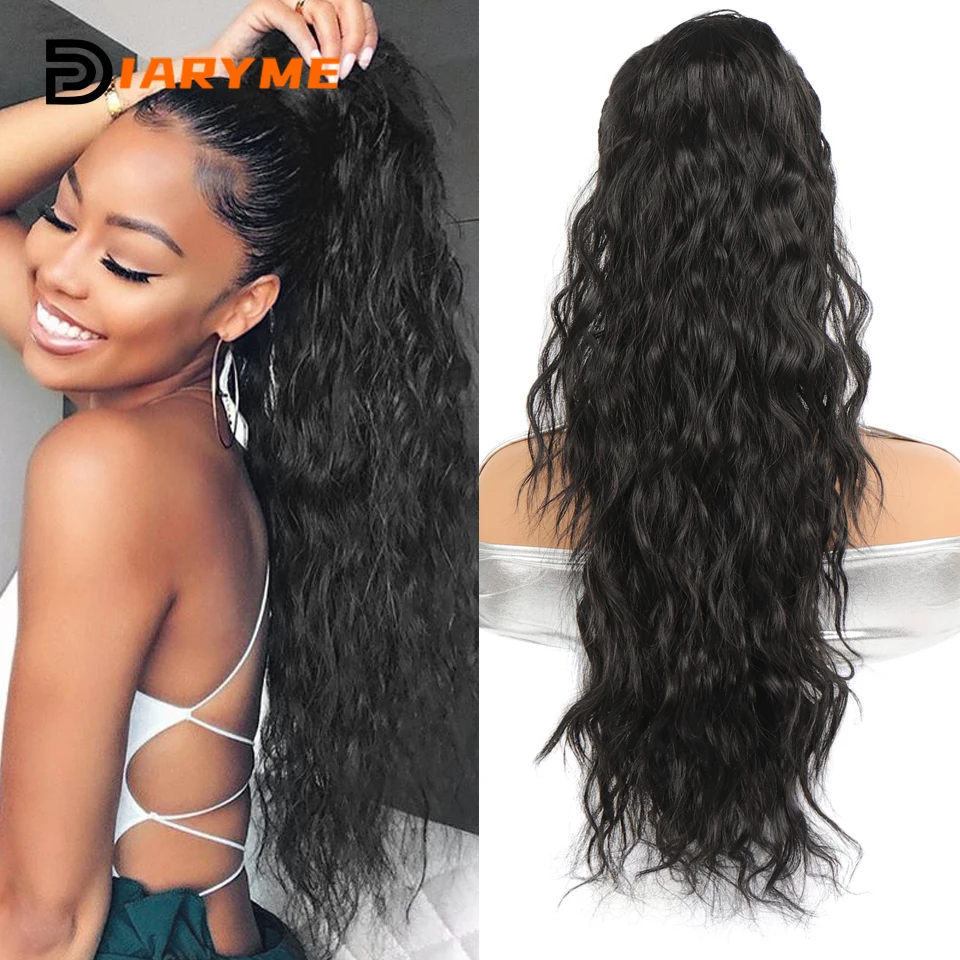 Synthetic Long Curly Drawstring Ponytail Extension Water Ripple Ponytails For Women Black Blonde Red Ponytail Clip in Hair Exten