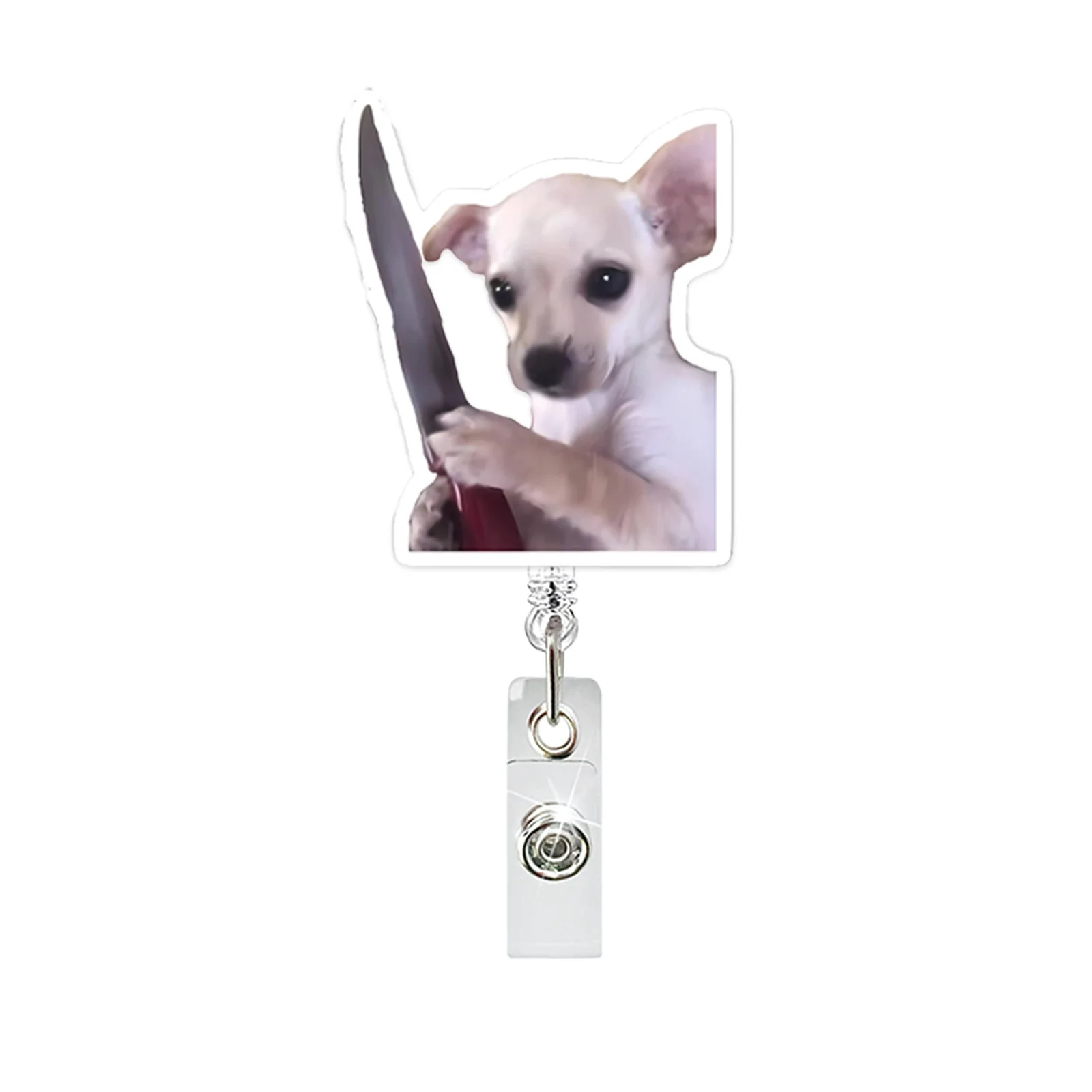 Funny Dog Acrylic Badge Reel Retractable Name Tag Alligator Clip ID Card Holder for Nurse Doctor Office Worker Teacher Student