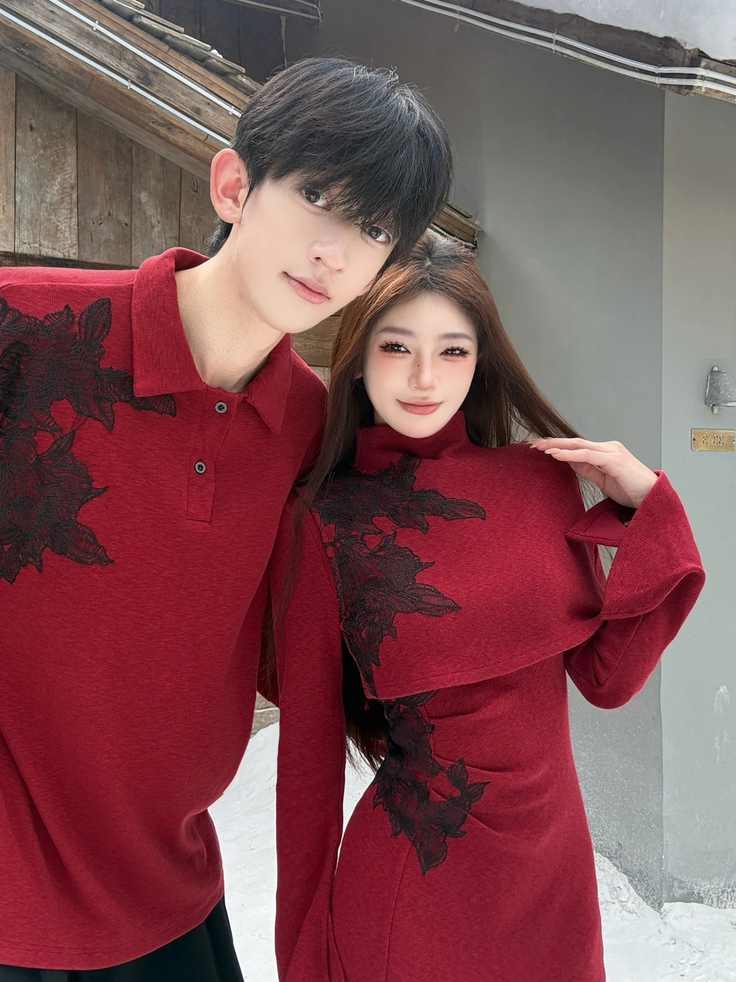 Red Shirt Knitted New Chinese Style Couple Matching Dresses Men Women Wedding Engagement Return Home Ceremony Clothing Set