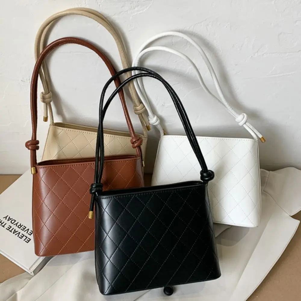 

Large Capacity Rhombus Plaid Tote Bag Solid Color PU Leather Vintage Crossbody Bag Underarm Bag Handbag Solid Color Shoulder Bag
