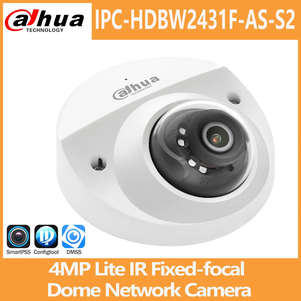 Dahua 4MP IP Camera IPC-HDBW2431F-AS-S2  Dome PoE IR Alarm In/Out Build-in Mic SD Card Slot Starlight CCTV Security IP67