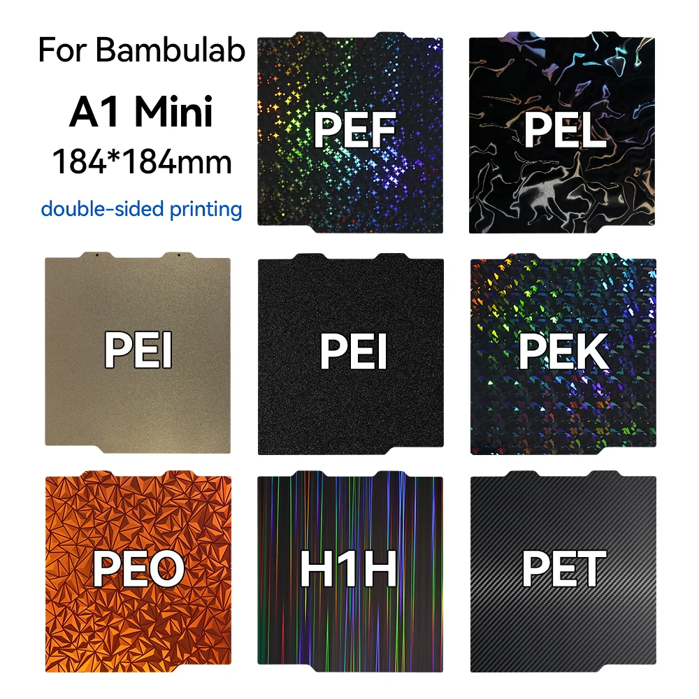 

Для Bambu Lab A1 Mini Build Plate двухсторонний H1H PEY PEO PET PEI Кровать Пружинный стальной лист Pei Sheet 184x184 для Bambulab A1 Mini