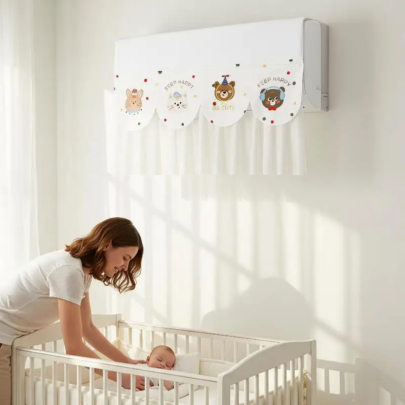 [J] Cute Air Conditioning Wind Curtain Anti-Direct Blowing Adhesive Air Conditioning Curtain No-punching Foldable 1PC