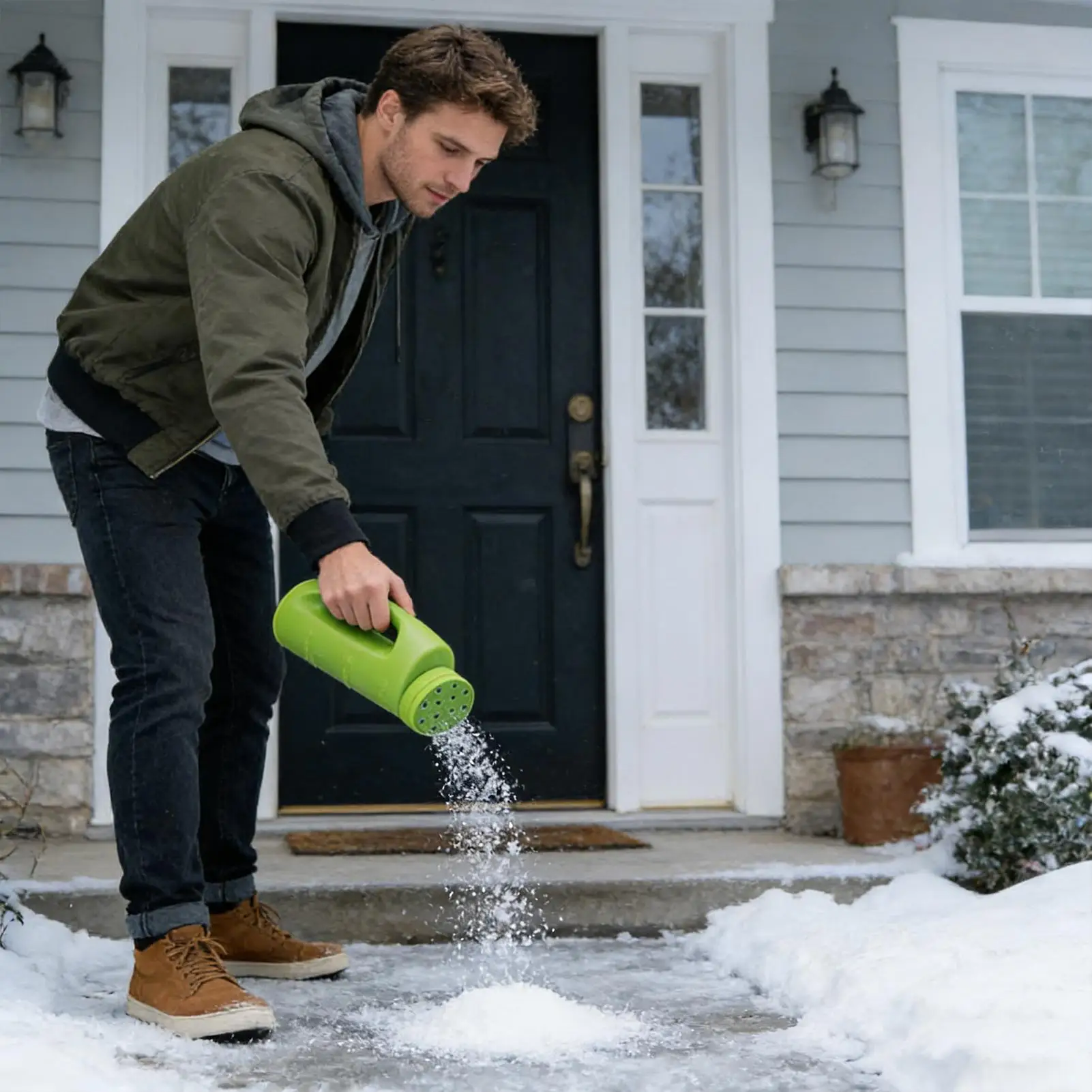 

Hand Held Salt Spreader 2L Heavy-Duty Seeding Container Snow Salt Dispenser For Fertilizer Sand Gravel Rock Grass Lawn Driveway