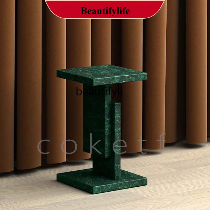 D178 Nordic Minimalist Natural Marble Indian Green Side Table Living Room Sofa Bedroom Bedside