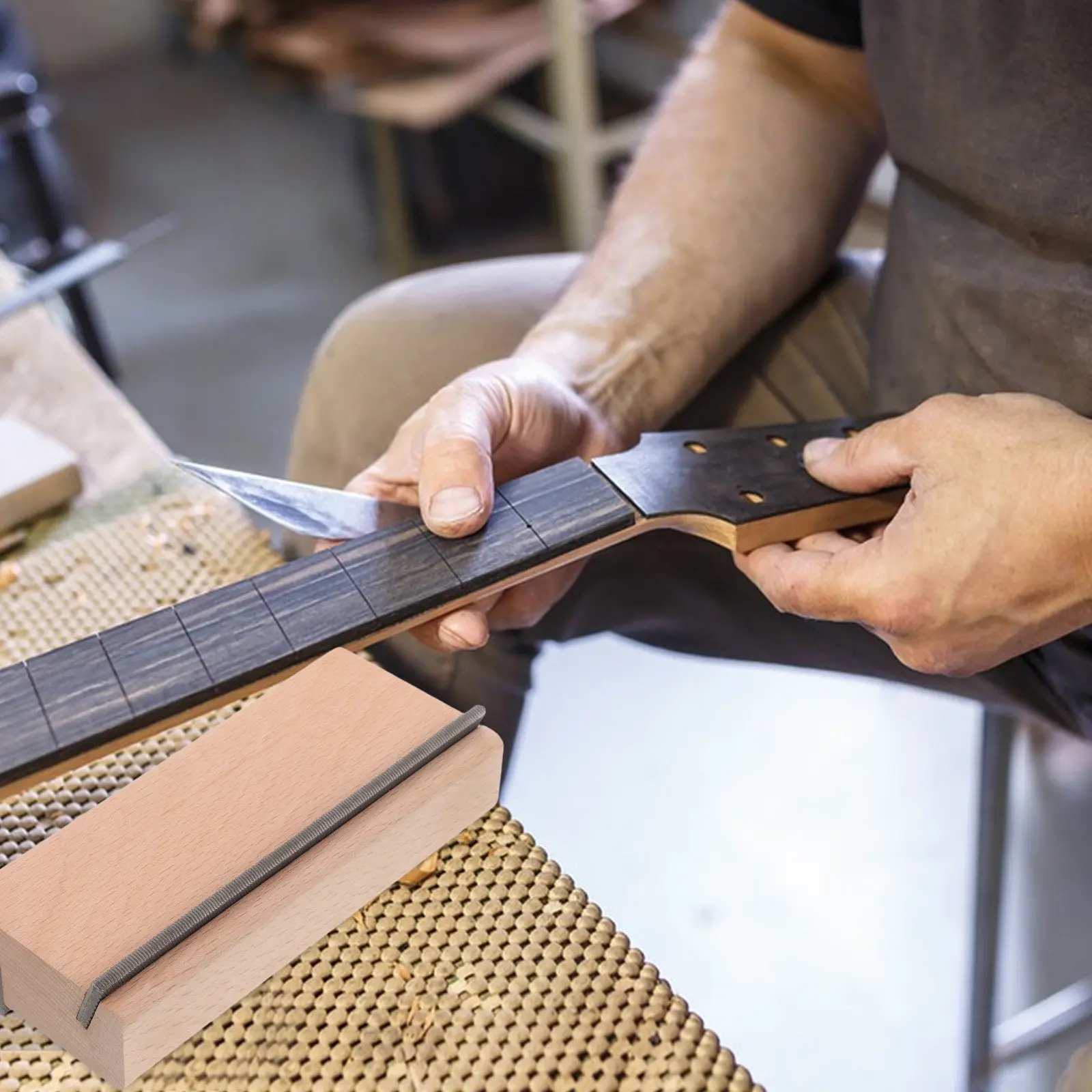 Doppelseitiges Gitarren-Bundreparaturwerkzeug mit Naturholzgriff, Präzisions-Bundfeile für Bass und Gitarre, für den Luthier-Aufbau und die Wartung