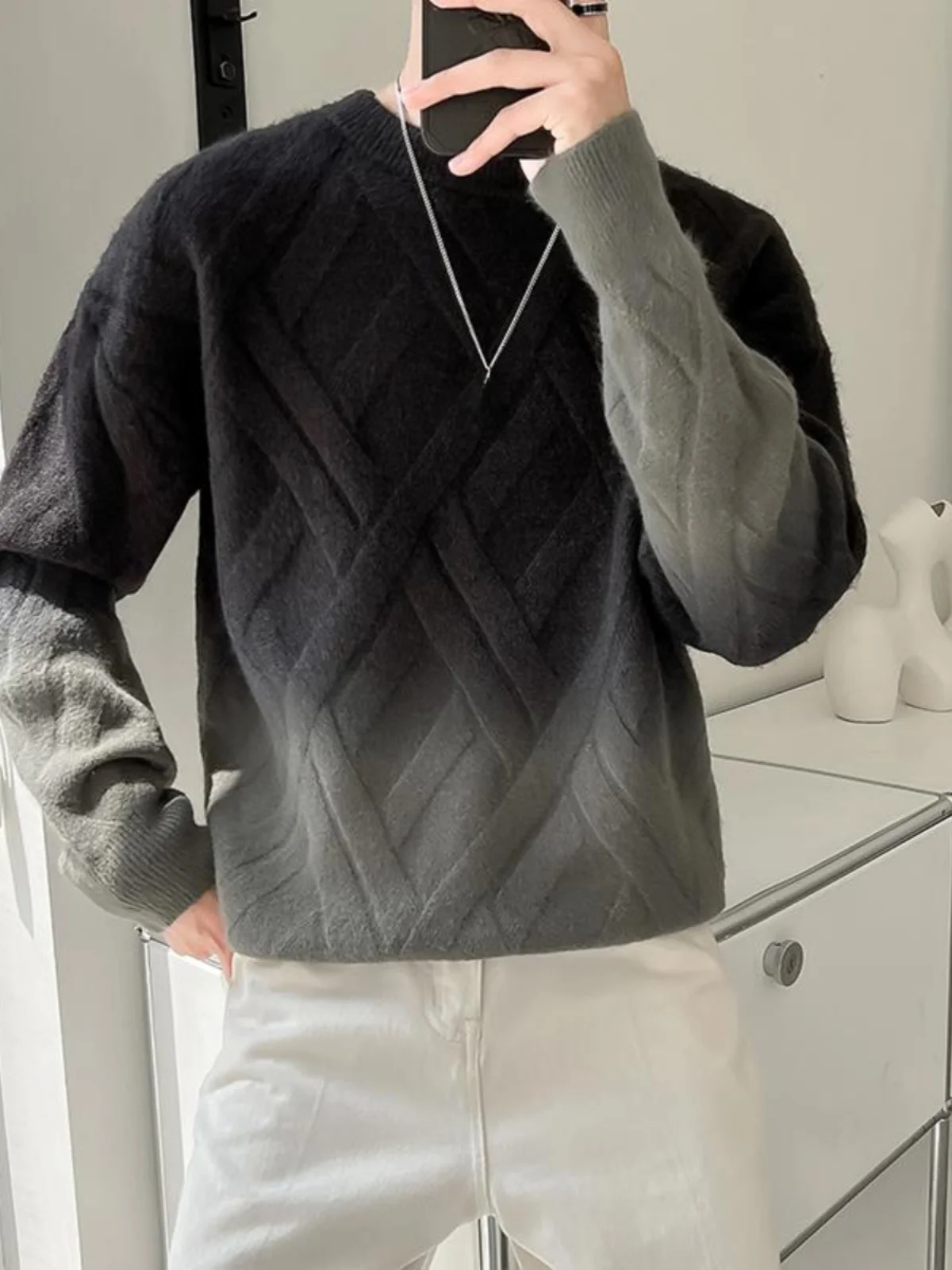 

Мужской вязаный свитер Slim Fit с круглым вырезом, однотонный, для повседневной носки, осень-зима, молодежный стиль