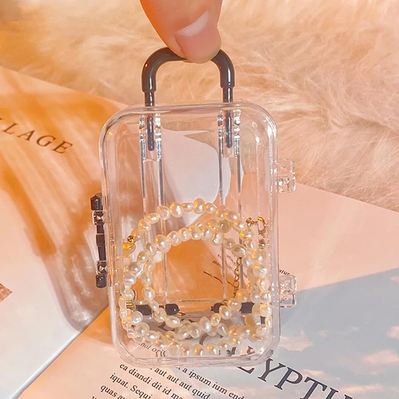 Mini Suitcase Style Storage Box Transparent Jewelry Storage Case Earrings Necklace Candy Container