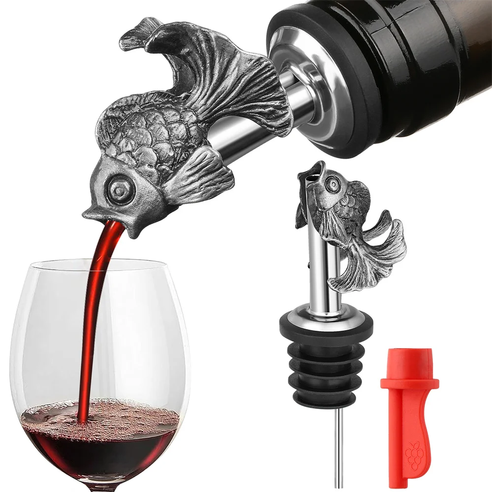 Retro Metal Goldfish Art Decorated Wine Mouth Spouts Bottle Stopper Champagne Wine Mouth Fresh Bottle Seal Stopper Wine Gift