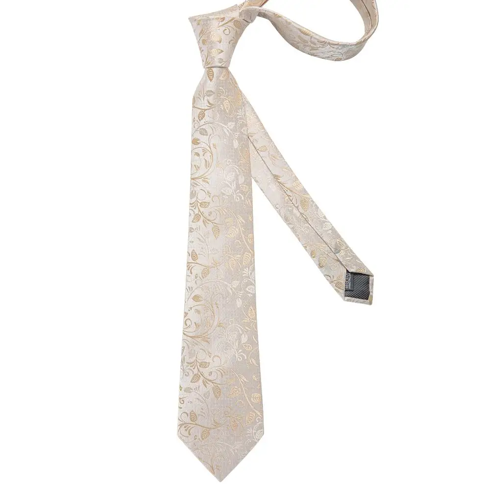 Hi-Tie Dasi Pernikahan Desainer Motif Bunga Warna Beige Champagne Untuk Pria, Set Dasi Pria Dengan Sapu Tangan & Kancing Manset, Hadiah Untuk Pesta Bisnis, Dropshipping