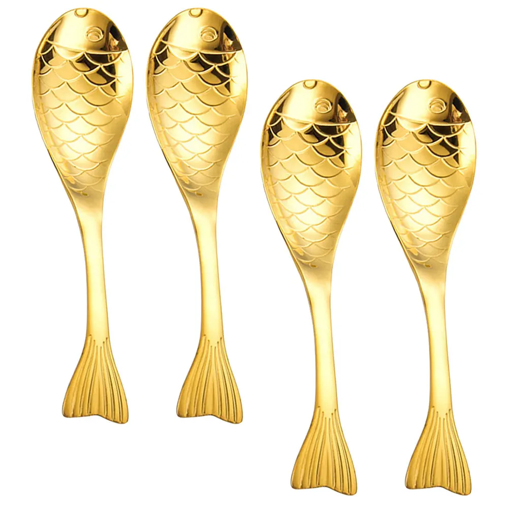 

4 Pcs Fish Shaped Cartoon Spoon Kids Kitchen Cooking Dessert Porridge Spoons Sauce Accessories Metal Easy Clean