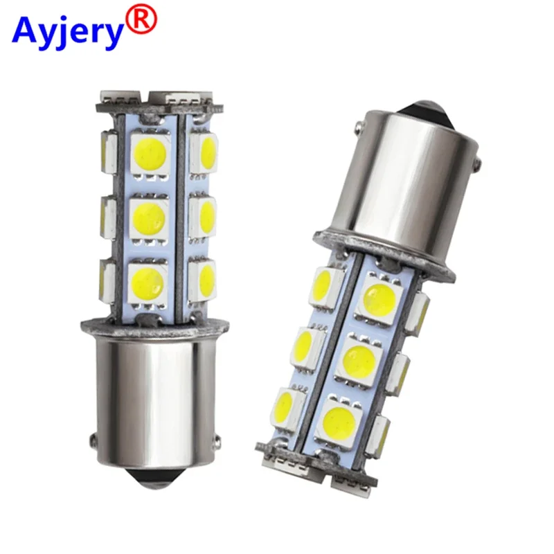 AYJERY 100Pcs DC 12V P21W 1156 BA15S 1157 5050 18 SMD LED Bulb Car Turn Signal Backup Reverse Tail Lamp White Parking Light