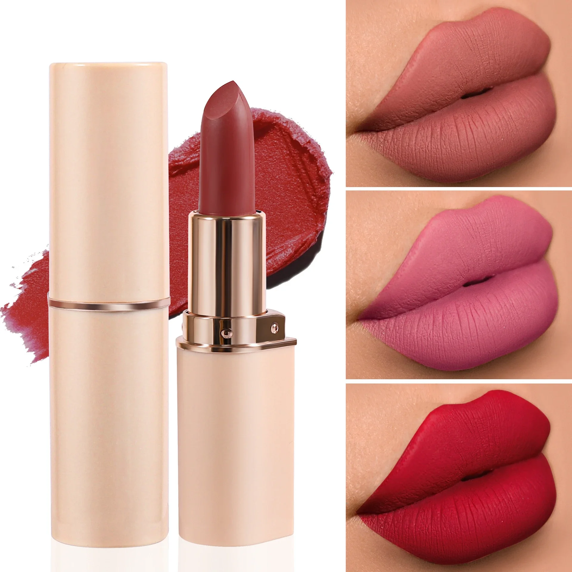 Deep Red Matte ลิปสติก 6 สีกันน้ํา Non-stick Cup Lip Balm แต่งหน้า Dark สีแดงลิปสติกกํามะหยี่ง่ายสีริมฝีปากเครื่องสําอาง