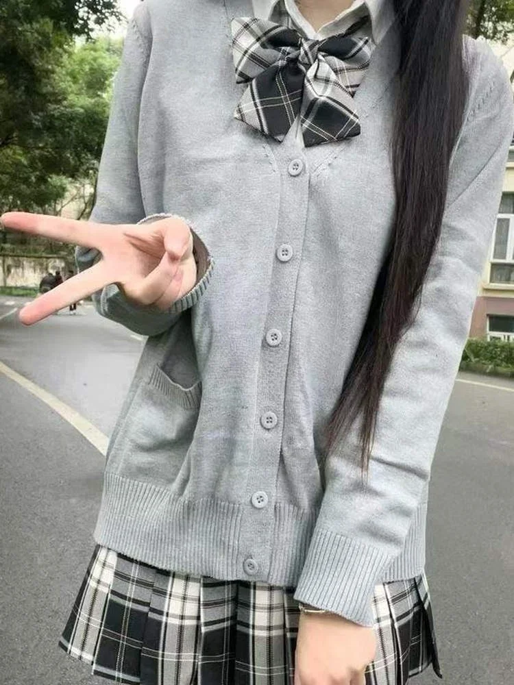 

Осенне-зимний вязаный кардиган JK в различных цветах, универсальная верхняя одежда для повседневной носки и многослойных образов, длинный рукав, стиль для колледжа