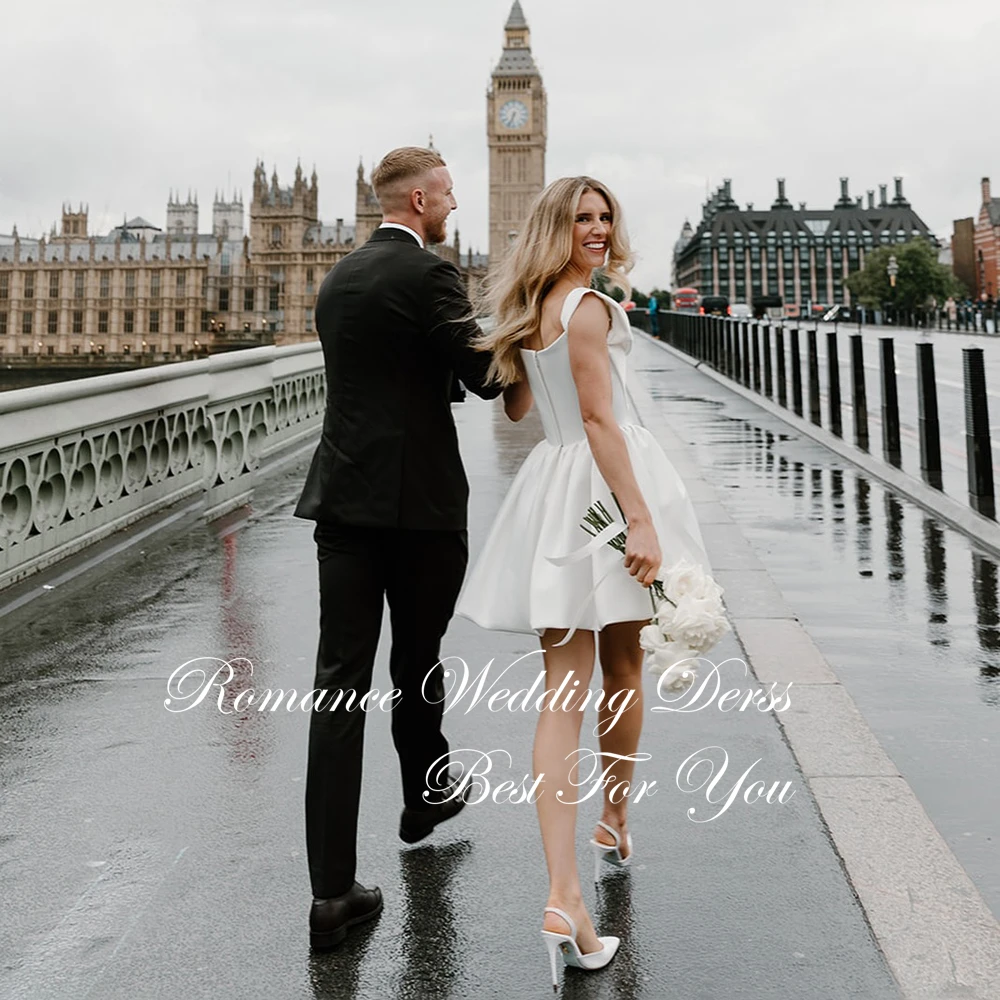 ชุดแต่งงานทรงเอไลน์แบบสั้นเปิดไหล่ ดีไซน์จีบสมัยใหม่ คอวี เปิดหลัง สำหรับผู้หญิง ปี 2025 ชุดเจ้าสาวแบบสั่งตัดได้