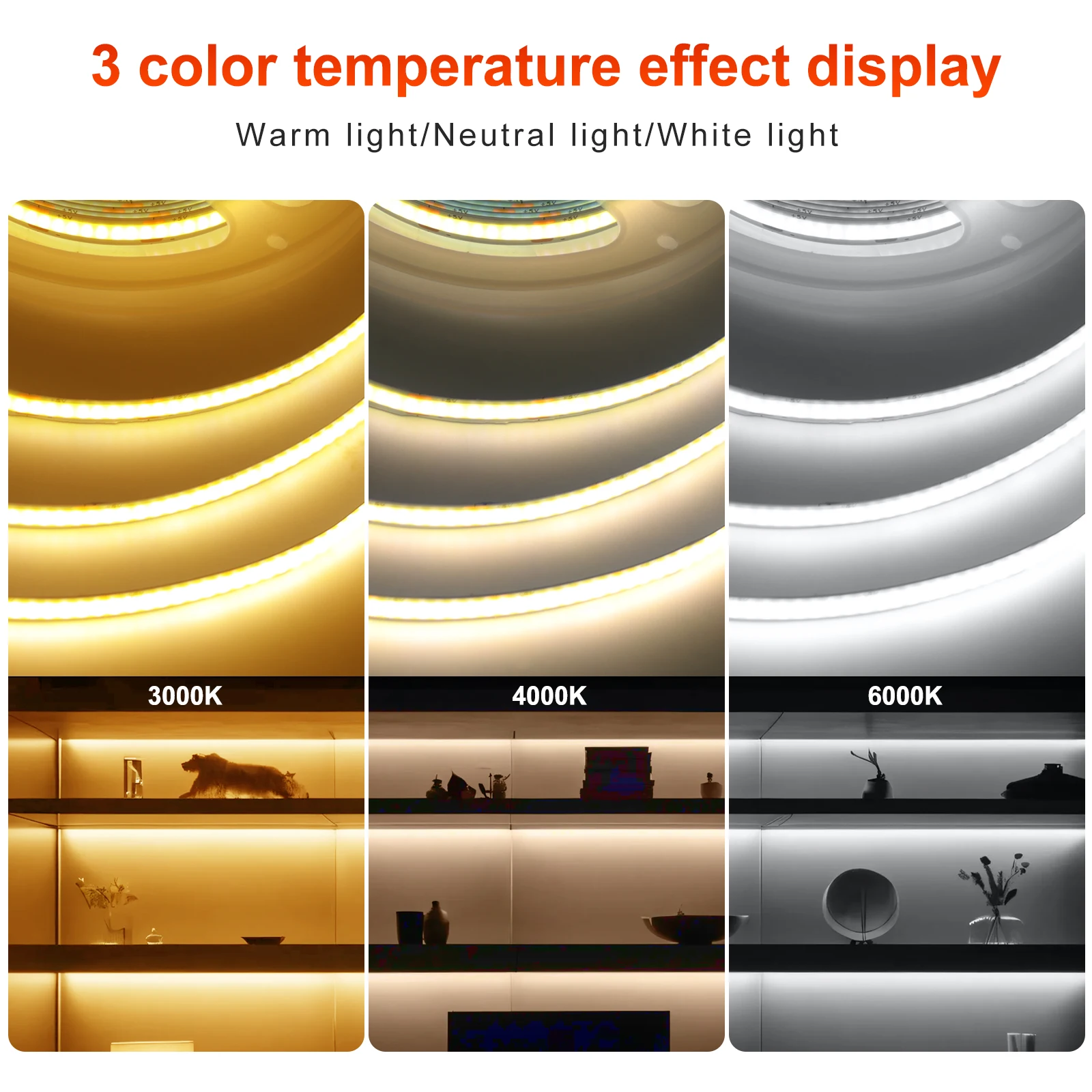 0.5m 1m 2m 3m 4m 5m 5V USB COB LED Strip 5V 320LEDs/m Flexible Tape for Room TV Backlights 3000K/4000K/6000K COB Light Strip