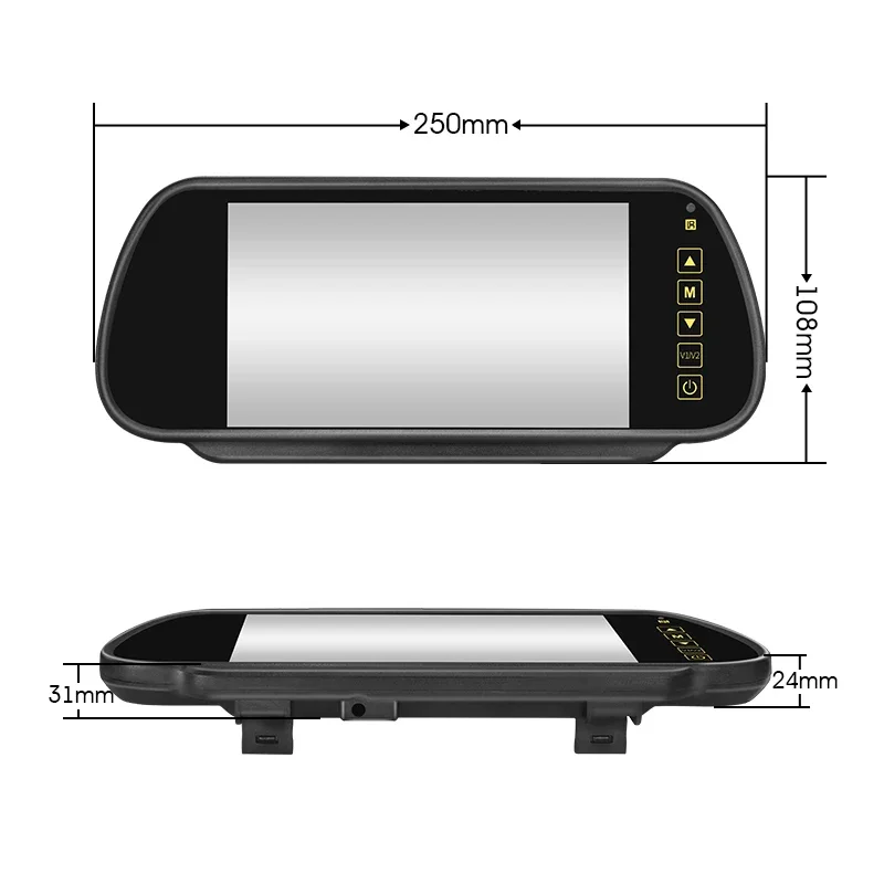 Wide-angle 2 Video Inputs Rearview Mirror 7.0 inch Mirror Monitor for Car Rear View