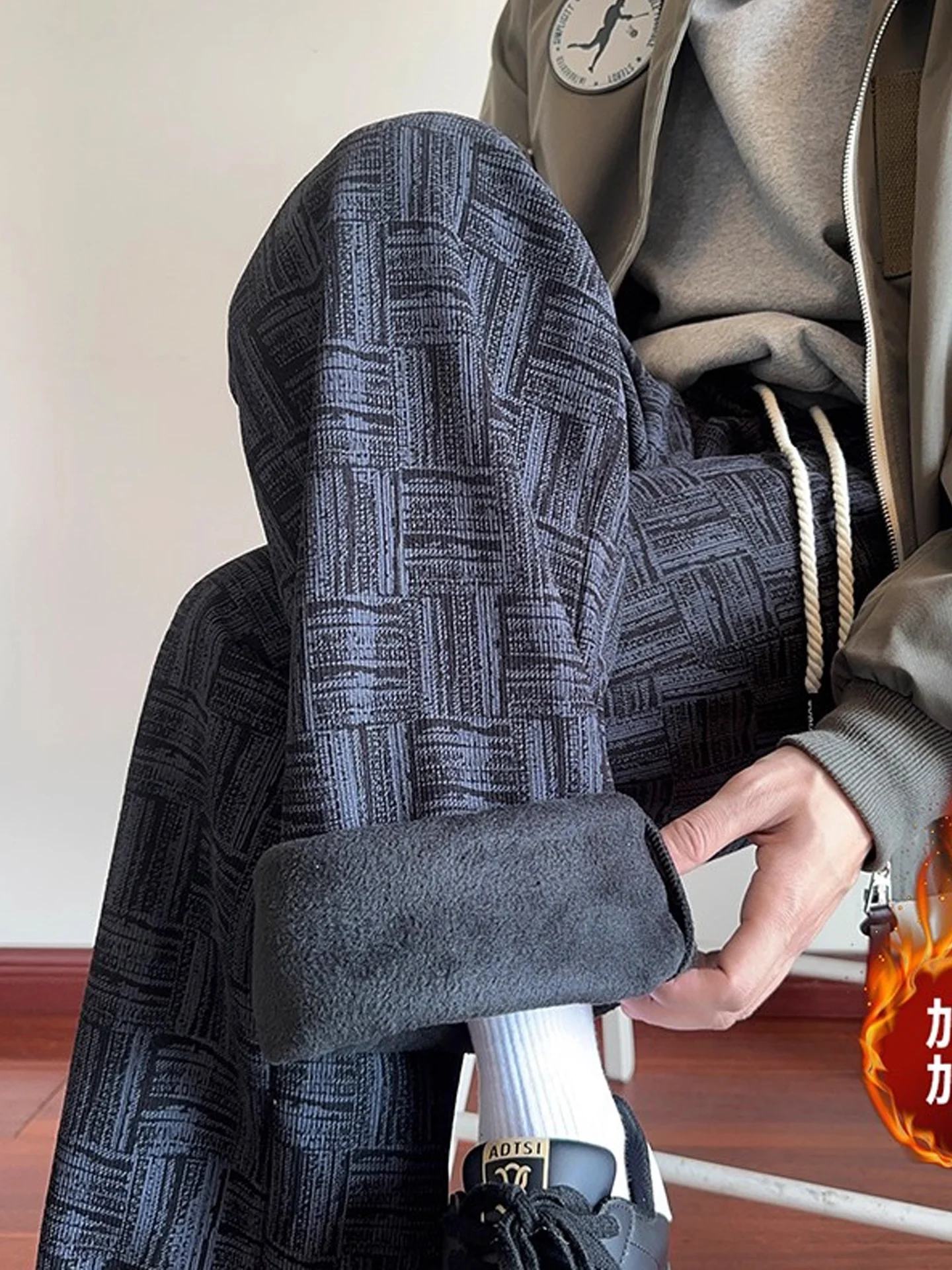 

Men's Plaid Fce Lined Thiened Tie Dye Corduroy Straight Leg Casual Pants Autumn Winter Loose Fit Sweatpants