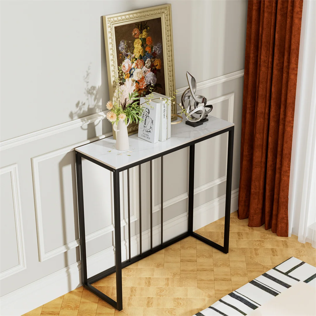 Storage Accent Table LUVODI Rectangle Console Entry Table Behind Sofa for Entryway with Black Metal Frame,