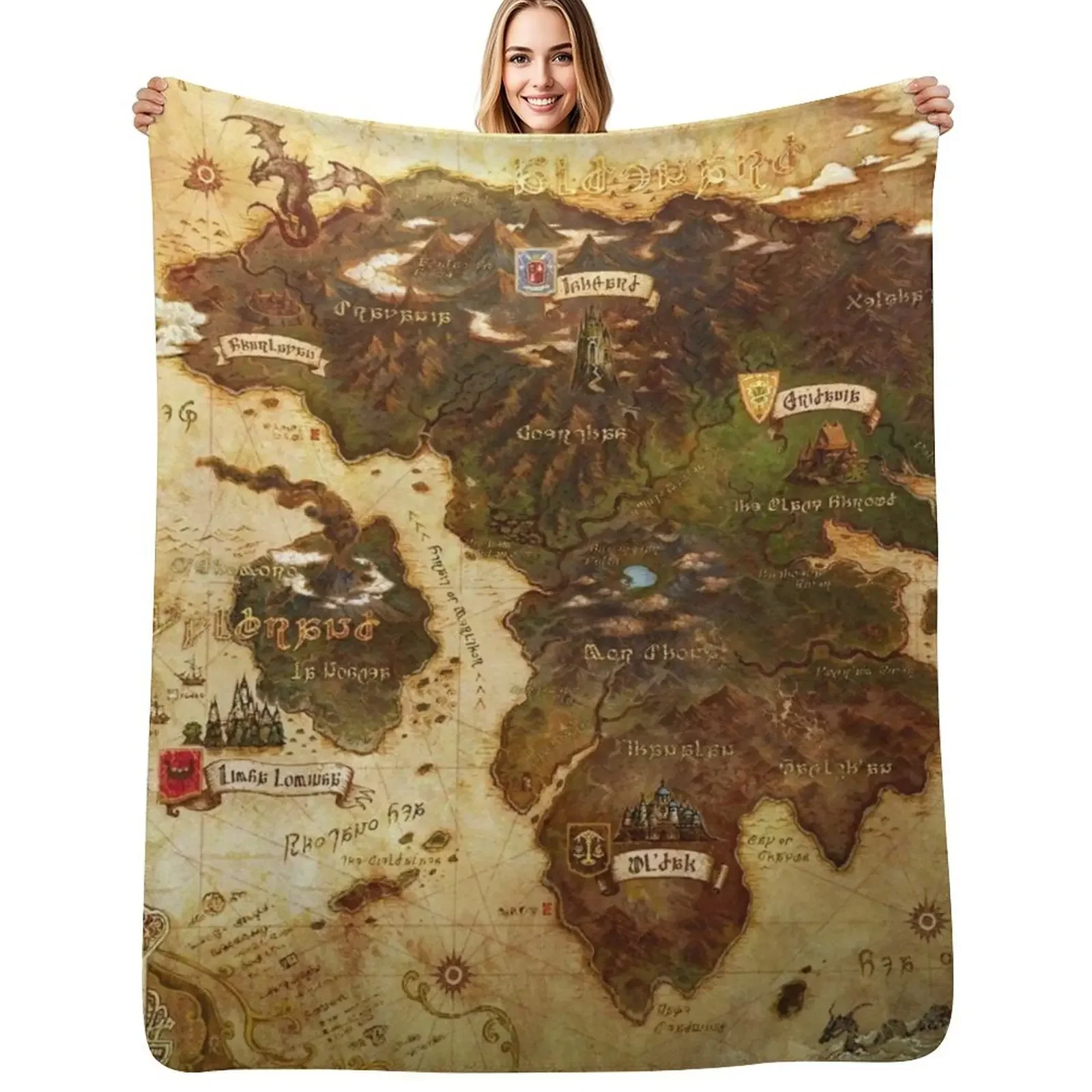 

Eorzea FFXIV Map Throw Blanket for sofa Soft Plaid Decorative Sofa Soft Blanket