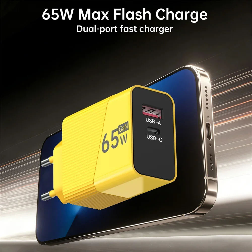 65W GaN Type C Fast Charger USB PD QC3.0 Quick Charging Charger Cellphone Adapter EU/US/UK Plug for iPhone Xiaomi Samsung Huawei