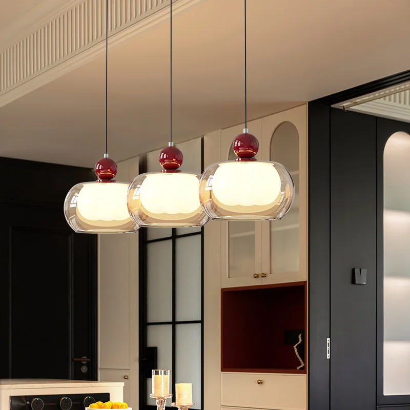 French Cream Style Pendant Light Retro Wabi Sabi Style Amber Glass Restaurant Chandelier Dining Table Bedroom Study Hanging Lamp