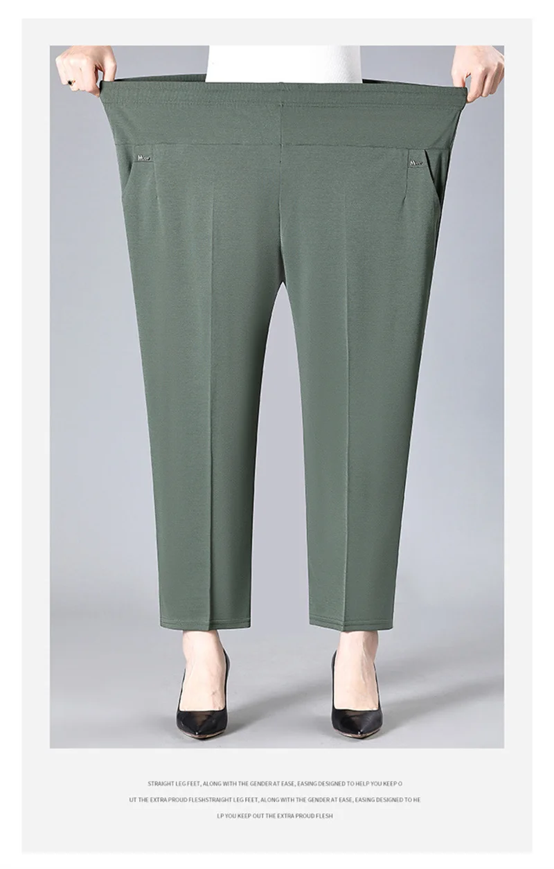 Middle Aged Women's Pants 2026 New Summer Thin High Waiste Elastic Loose Straight Pants Female Casual Trousers 5XL 6XL 7XL 8XL