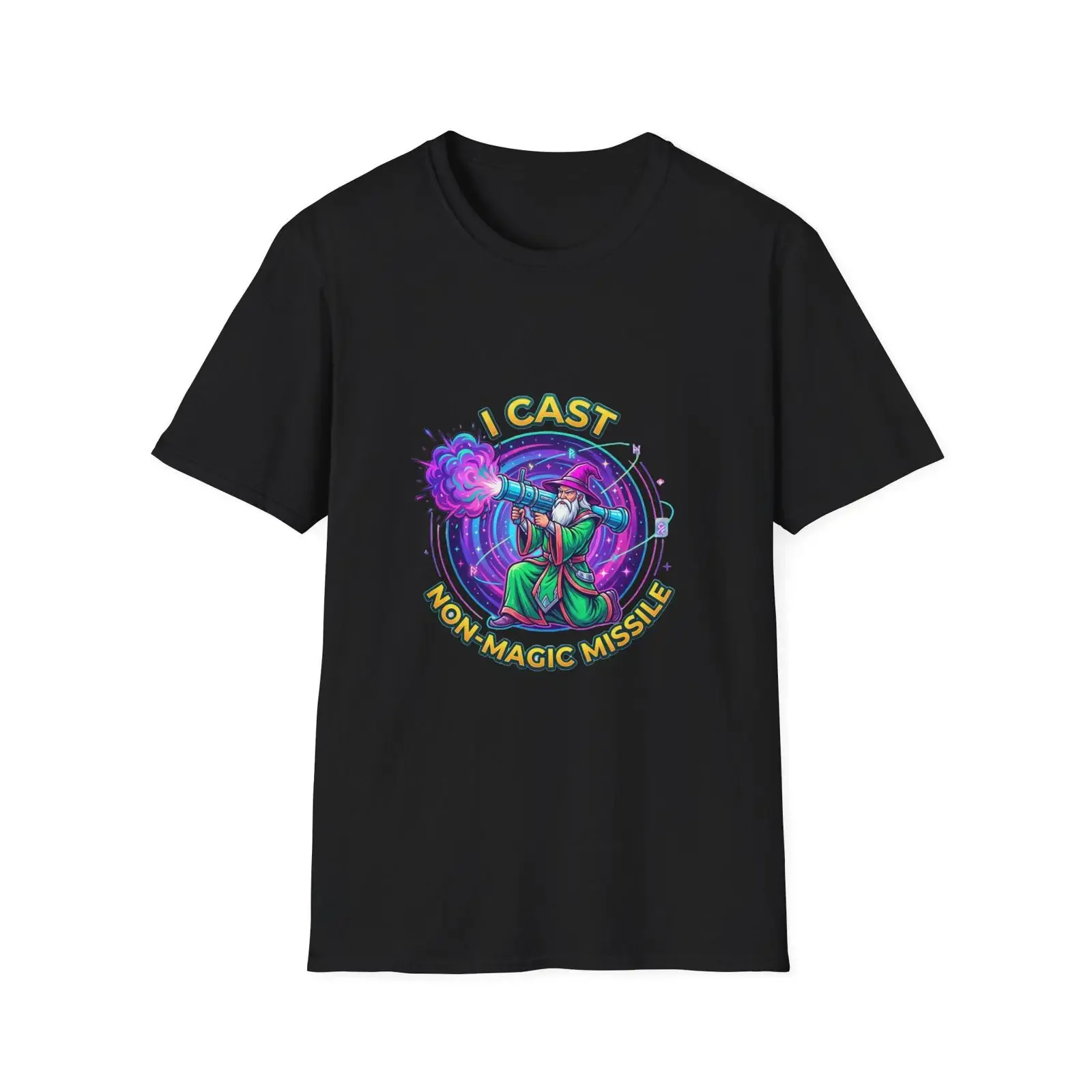 Wizard With Rocket Launcher Non Magic Missile Parody Funny Art RPG Gamer T Shirt Design vintage Washed homme Comfortable