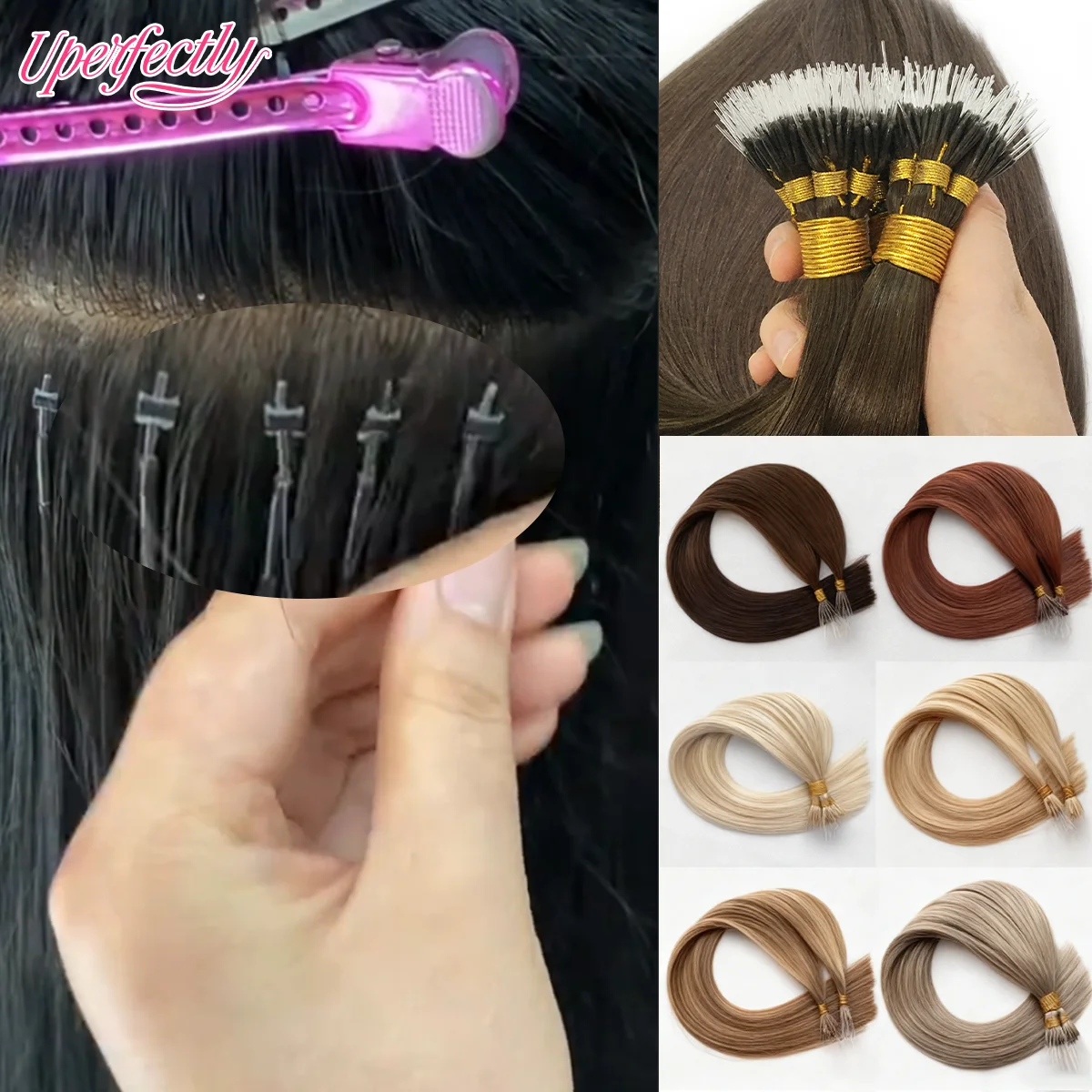 Uperfectly بطل شعر ريمي حلقات نانو السيليكون البلاستيك تلميح وصلات شعر مستقيم شعر بشري أوروبي مثالي للشعر الرقيق/الناعم #1