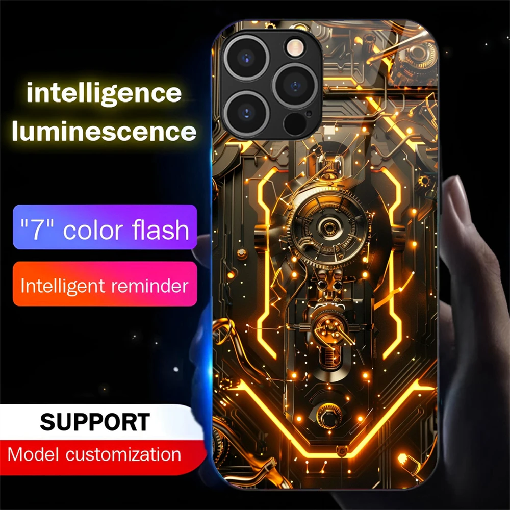 

Luxury Golden Chip Sound Music Control Led Light Phone Case Glowing Cover For iPhone Air 17 16 E 15 14 13 12 11 Pro Max Plus