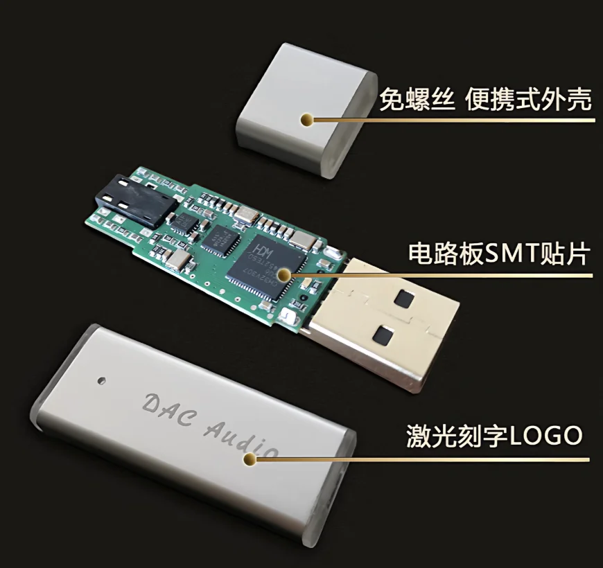 USB mini portable DAC decoder headphone amplifier HIFI high-end external sound card CH32V307 + ES9018K2M