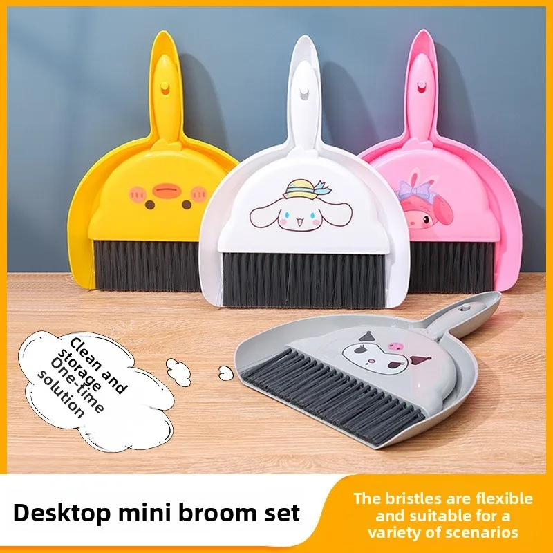 Mini conjunto de pá de vassoura com design de animal fofo, cerdas macias, escova de limpeza compacta para crianças, animais de estimação, mesa de escritório em casa