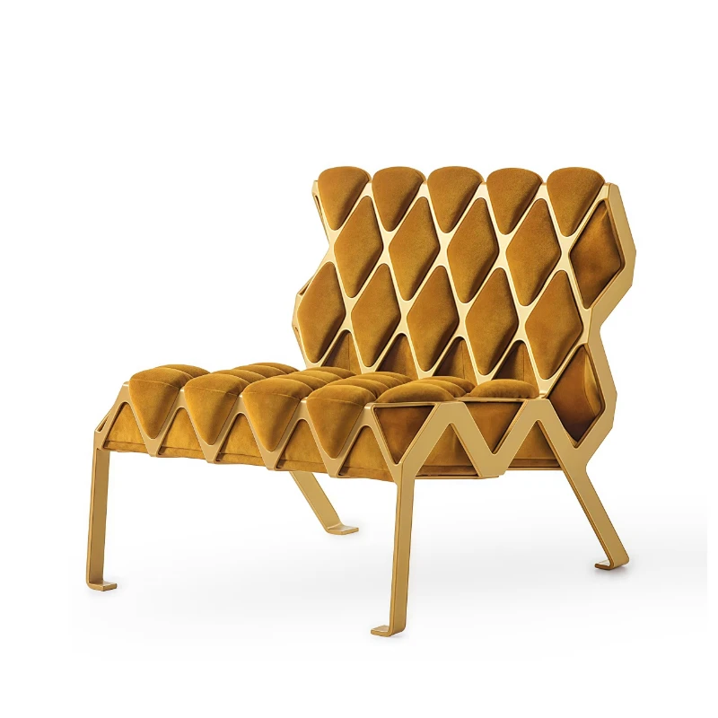 Luxury lounge chair hotel features two-seat velvet set with colorful stainless steel legs for modern design living room