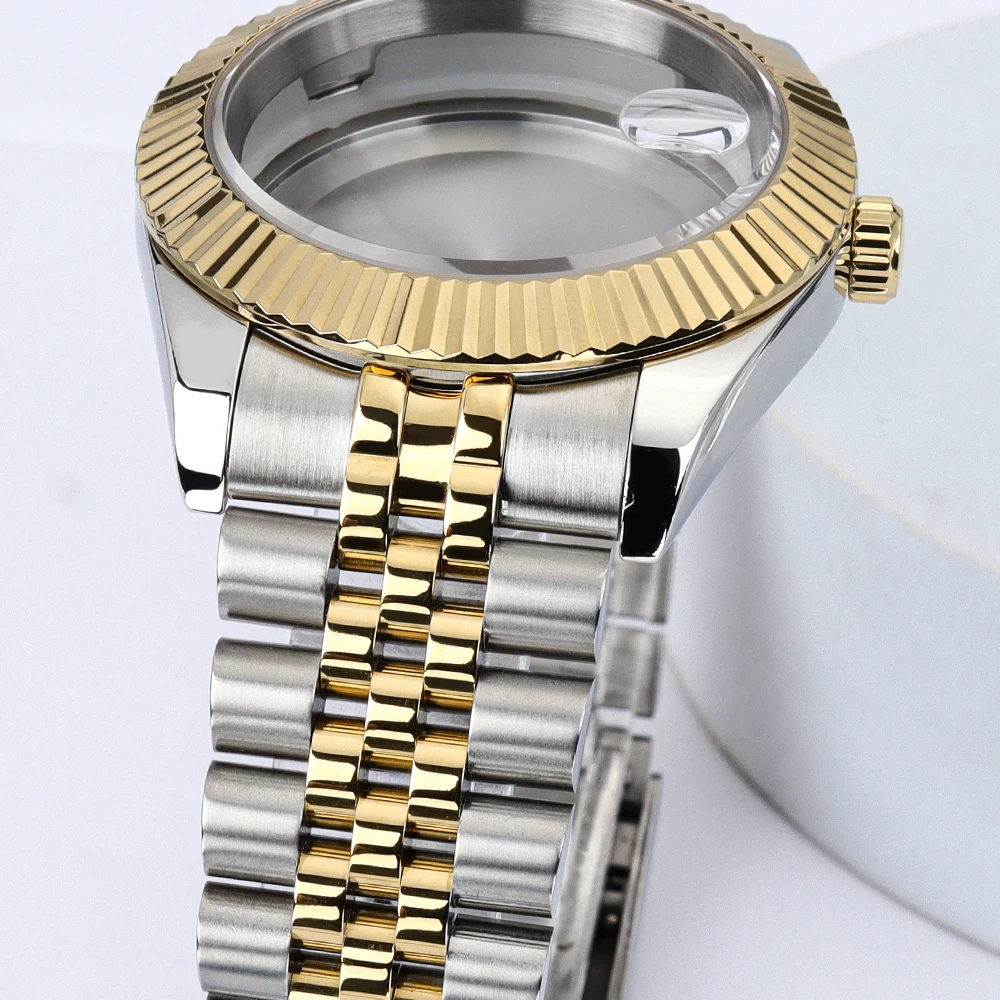 36mm/39mm Uhrengehäuse mit Glide-Lock-Armband, wasserdicht, Saphirglas, für NH35 NH36 Miyota 8215 Uhrwerk, Datejust Oyster Air King Stil – Detail 6