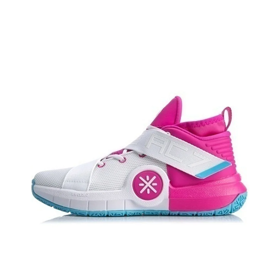 Li Ning All City 7 Hook and loop High top Basketball Shoes Men's White Pink ABAP105-6