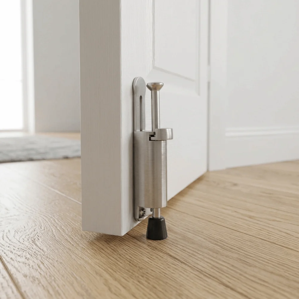 Zinc Alloy Kickdown Door Stop Non-Slip Rubber Tip Heavy Duty Spring Loaded Door Stopper Adjustable Foot Step On/Off