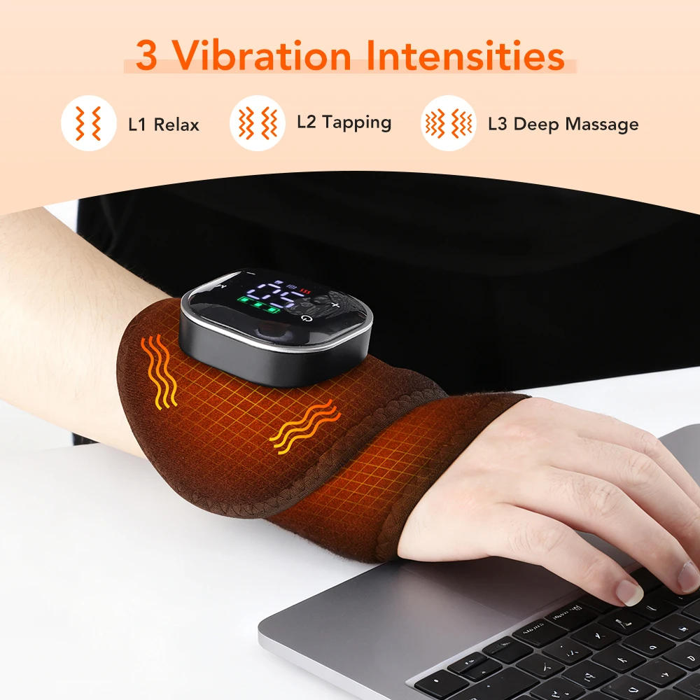 Red Light Wrist Massager Heating Vibration Cordless 5 Levels Hot Compress Wrist Massage Pad Wrap Brace for Hand Joint Relaxation
