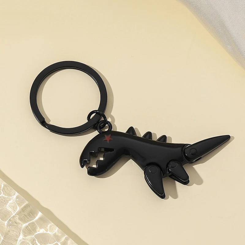 Tyrannosaurus Rex Metal Dinosaur Keychain, Pingente Preto, Pés Podem Mover, Encantos Mochila, Saco de carro, Acessórios de jóias, Presentes