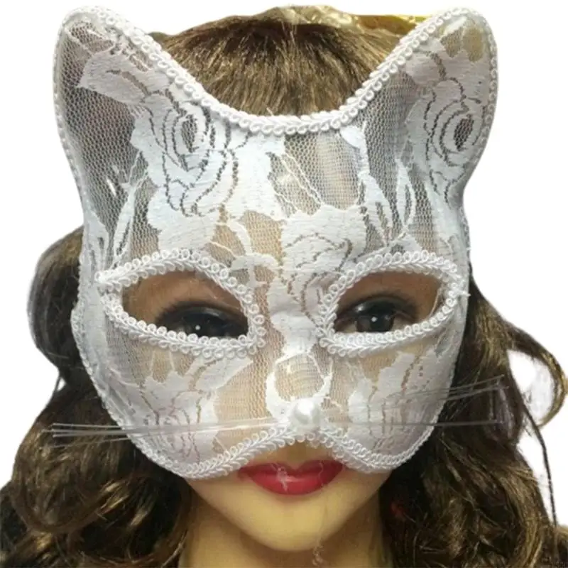 Y5GC Halloween Party Masks Black Lace Mask Masquerade Sexy Lace for Cat Face