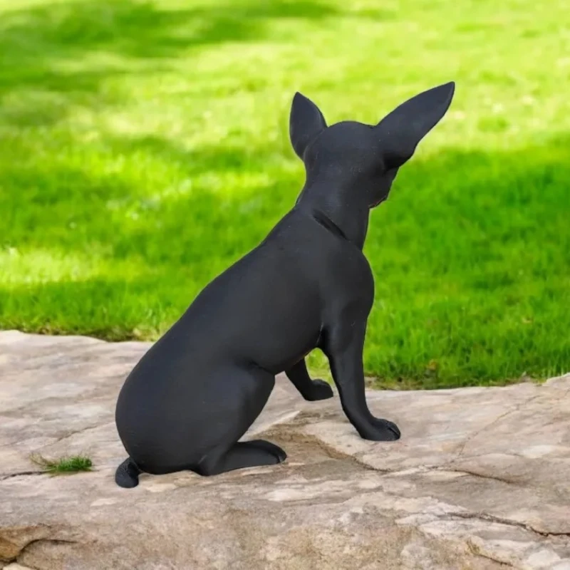 3D Printed Black Sitting Chihuahua Statue, Realistic Puppy Figurine, Indoor Desktop Outdoor Garden Ornament Gift for Dog Lovers